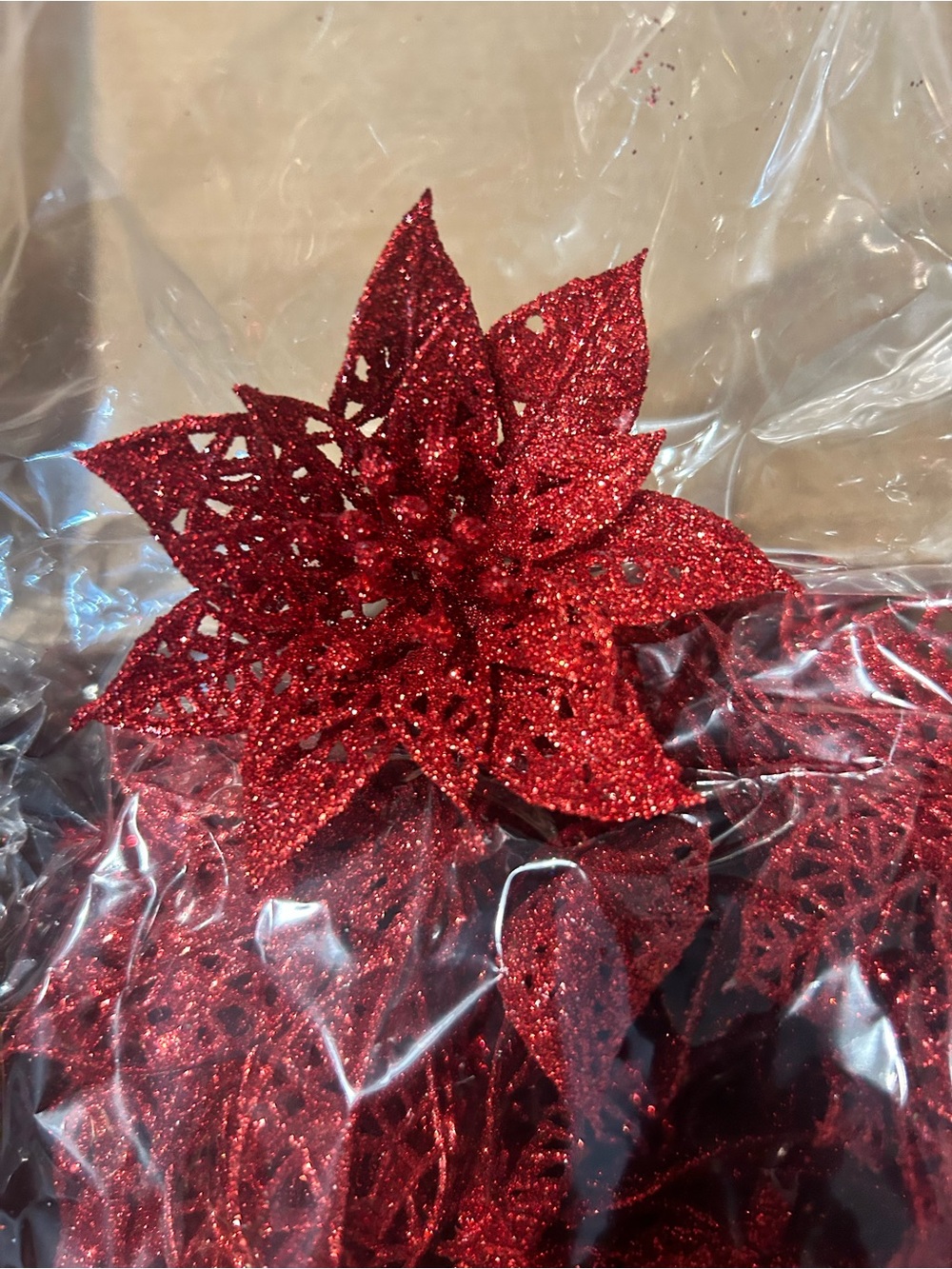 Red Glitter Poinsettia Decoration